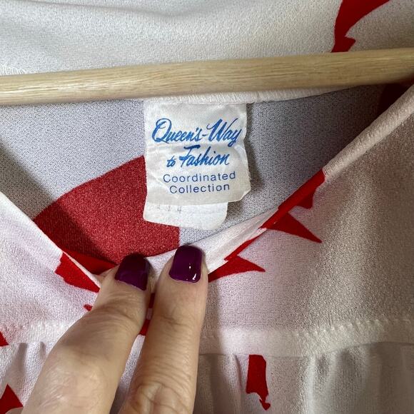 Vintage 70’s Queen's Way to Fashion Red and White Sail Boat Blouse Top Size 14 - Picture 4 of 8